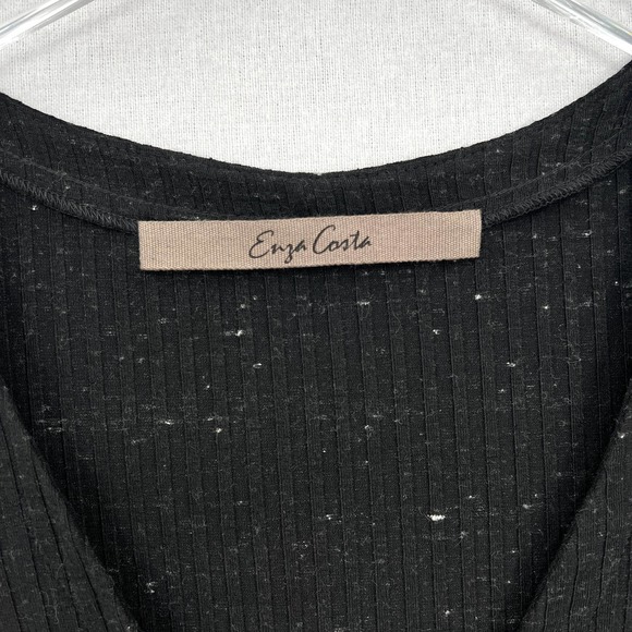 ENZA COSTA Long Sleeve Cardigan Womens Small Black Speckle V-neck Ribbed NWT - Picture 4 of 11